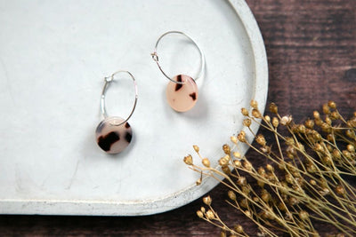 Acrylic Mini Disc Silver Hoop Earrings - Light Tortoiseshell - The Old Farmhouse Jewellery