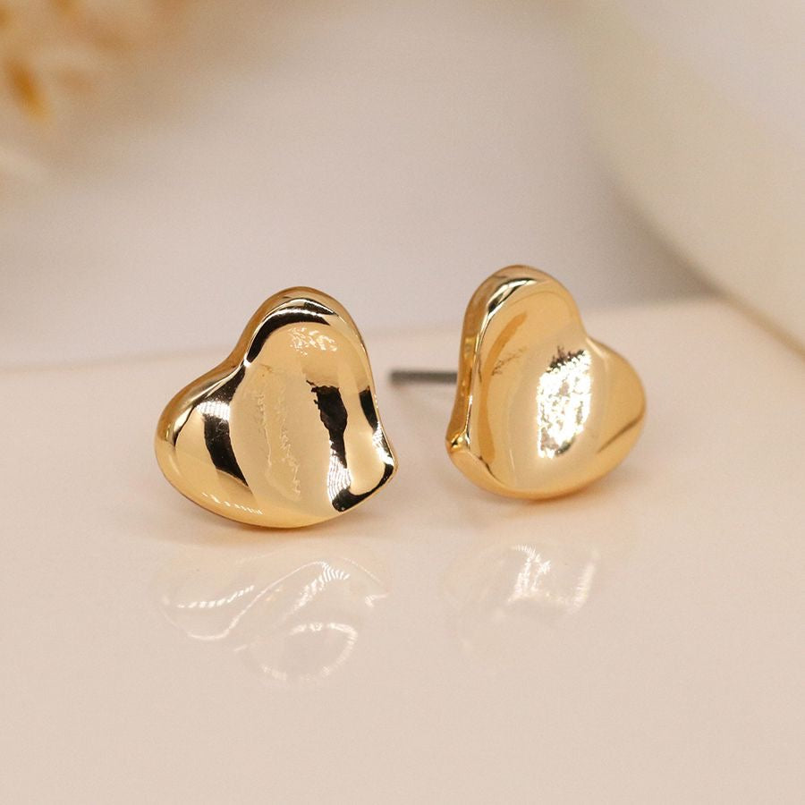 POM Gold Plated Wavy Surface Heart Stud Earrings