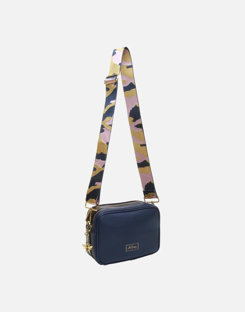 Alice Wheeler Navy Soho Double Zipped Crossbody Bag with Bag Strap