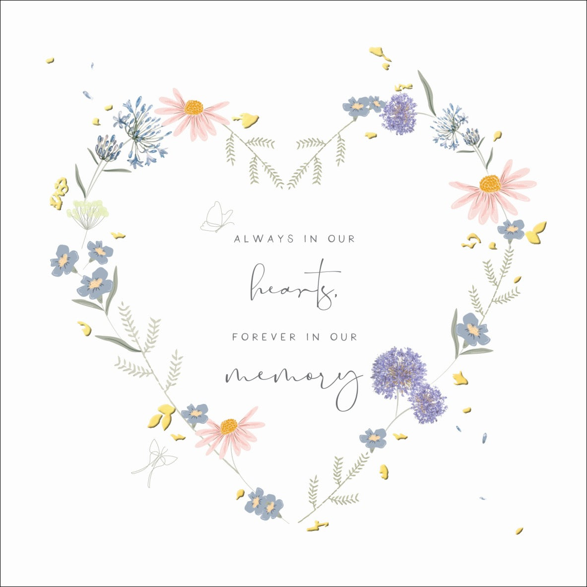Always in Our Hearts Forever In Our Memory Meadow Floral Heart Wreath Card