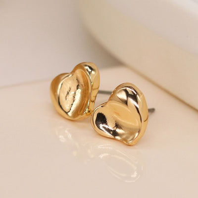 POM Gold Plated Wavy Surface Heart Stud Earrings