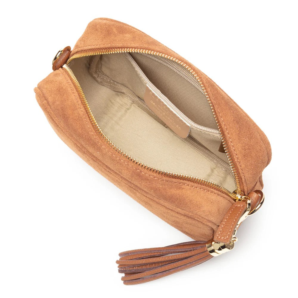 Elie Beaumont Designer Leather Crossbody Bag - SUEDE - Tan (GOLD Fittings)