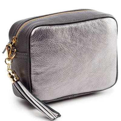 Elie Beaumont Limited Edition Blend Leather Crossbody Bag - Metallic Pewter & Grey (GOLD Fittings)