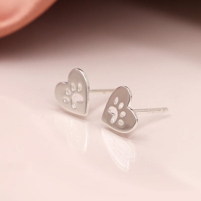 POM Sterling Silver Heart & Cut out Tiny Paw Print Stud Earrings