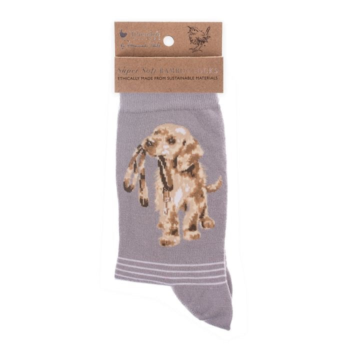 Hopeful Dog Ladies Ankle Bamboo Socks - Grey -  Wrendale Designs