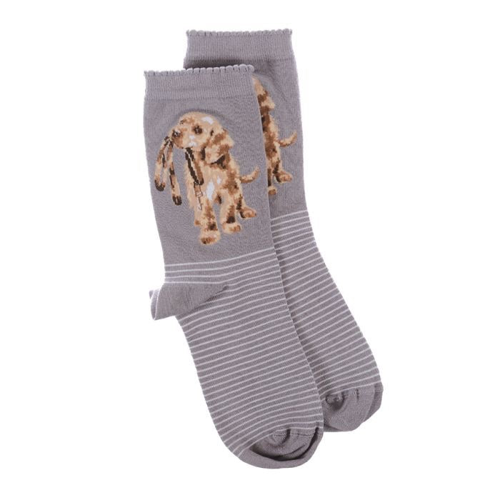 Hopeful Dog Ladies Ankle Bamboo Socks - Grey -  Wrendale Designs