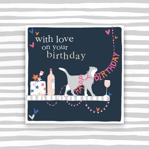 Molly Mae With Love on Your Birthday Cat Navy SMALL Card