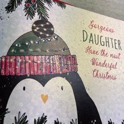 White Cotton Cards Gorgeous Daughter Penguin Christmas Card