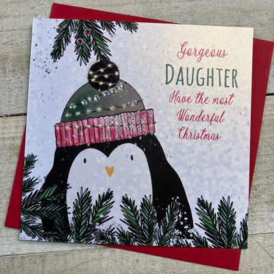 White Cotton Cards Gorgeous Daughter Penguin Christmas Card