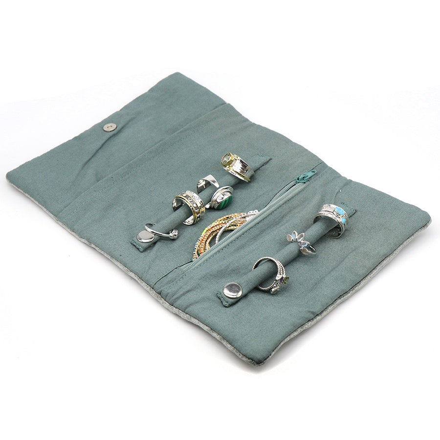 POM Seafoam Velvet Highland Cow Embroidered Jewellery Roll