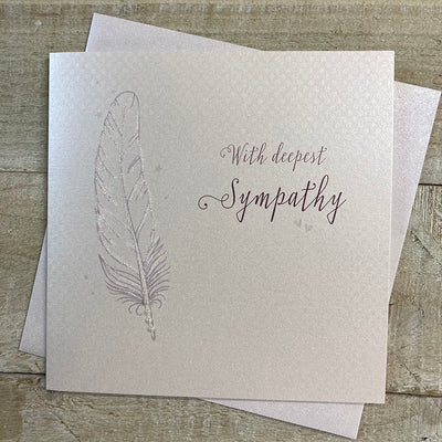 With Sympathy Feather Card - White Cotton Cards