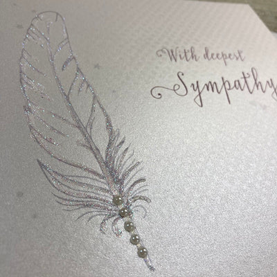 With Sympathy Feather Card - White Cotton Cards