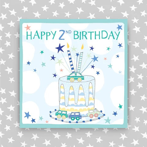 Molly Mae Happy 2nd Birthday Cake Cars & Stars Blue Card