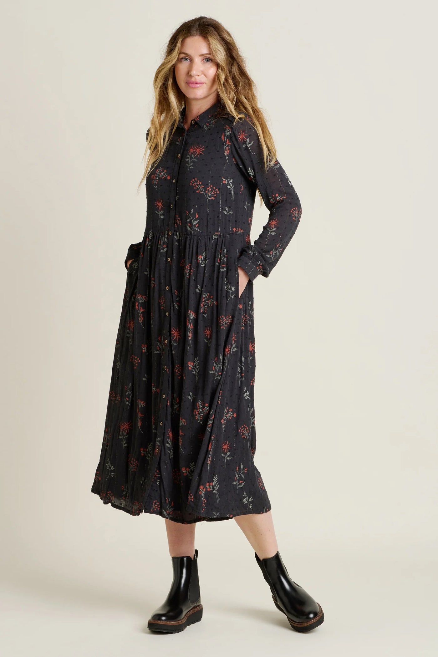 Brakeburn Bella Maxi Shirt Dress - Charcoal