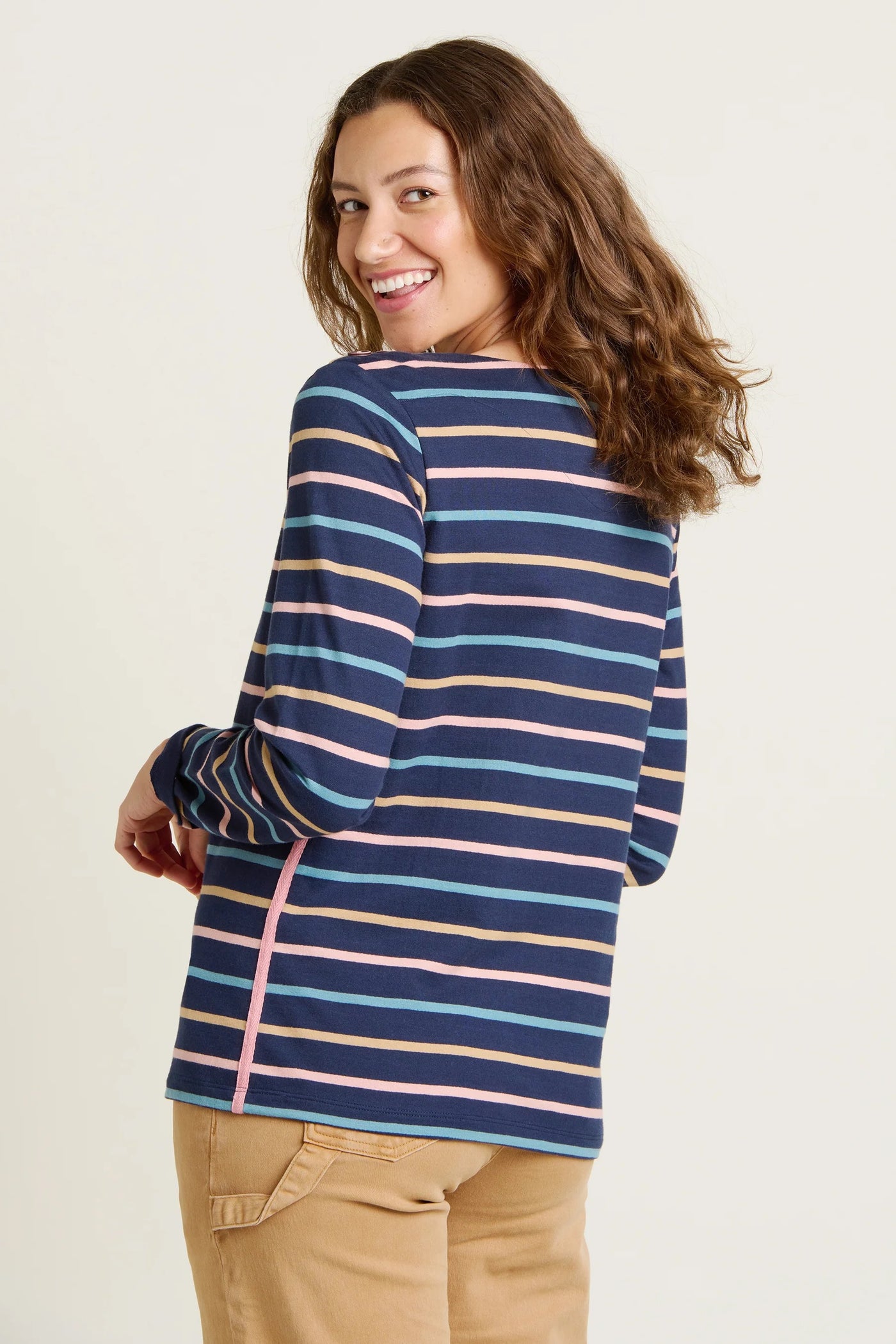 Brakeburn Bella Navy & Multi-Coloured Stripe Long Sleeved Top