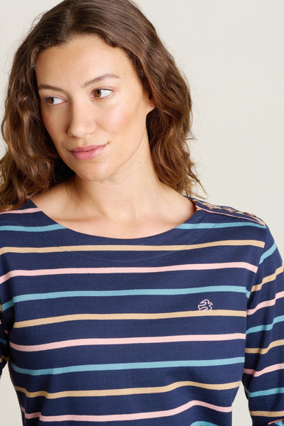 Brakeburn Bella Navy & Multi-Coloured Stripe Long Sleeved Top