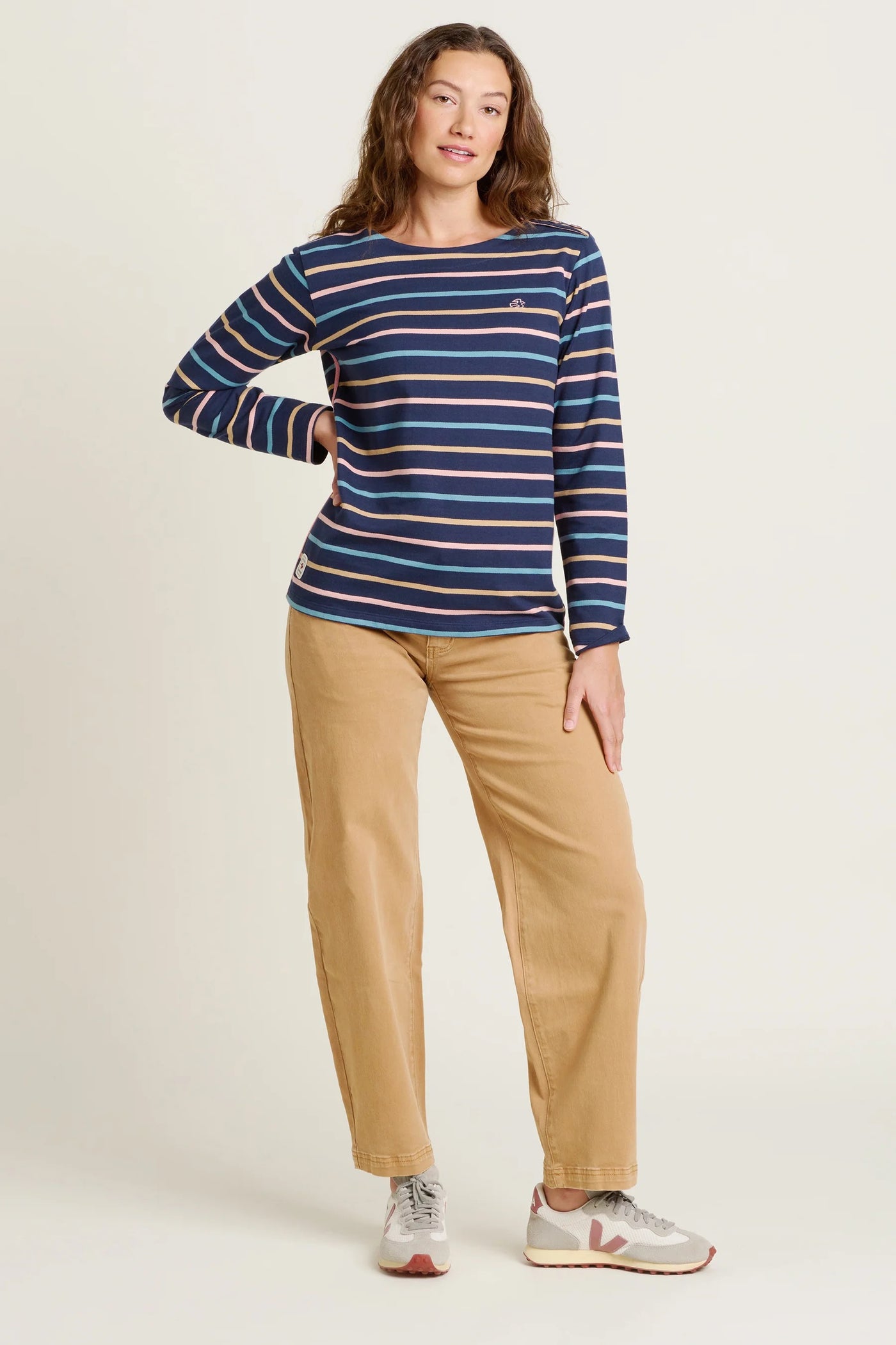 Brakeburn Bella Navy & Multi-Coloured Stripe Long Sleeved Top