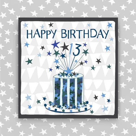 Molly Mae Happy 13th Birthday Cake & Stars Blue Card