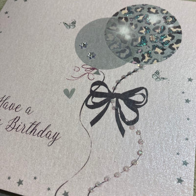 Balloons Pink & Grey Birthday Card - White Cotton Cards