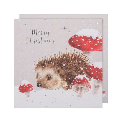 'Home for Christmas' Hedgehog & Toadstools Luxury Boxed Christmas Card - Wrendale Designs