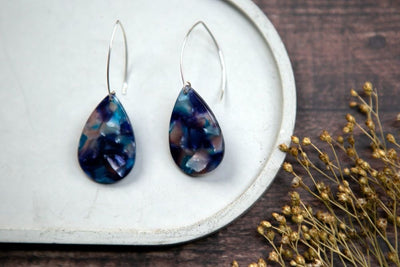 Acrylic Teardrop Large Wire Earrings -Purple/Blue Mix - The Old Farmhouse Jewellery