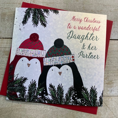 White Cotton Cards Daughter & Her Partner Two Penguins Christmas Card