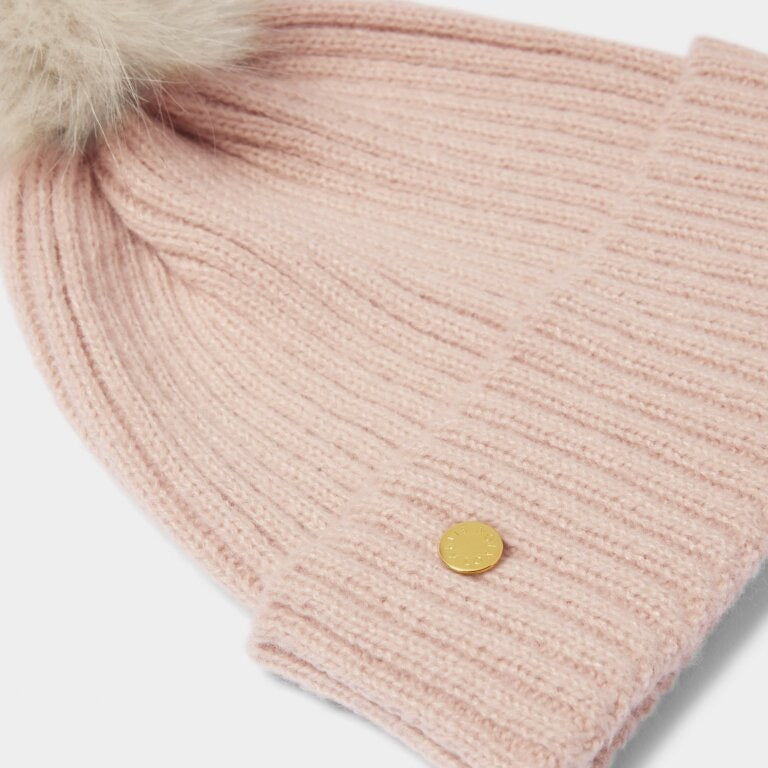 Katie Loxton Faur Fur Knitted Hat - Nude Pink