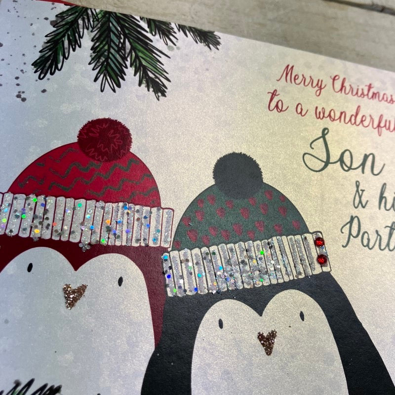 White Cotton Cards Son & His Partner Two Penguins Christmas Card