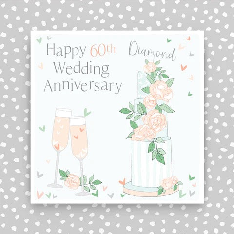 Molly Mae Happy 60th Wedding Anniversary Diamond Cake & Glasses Card