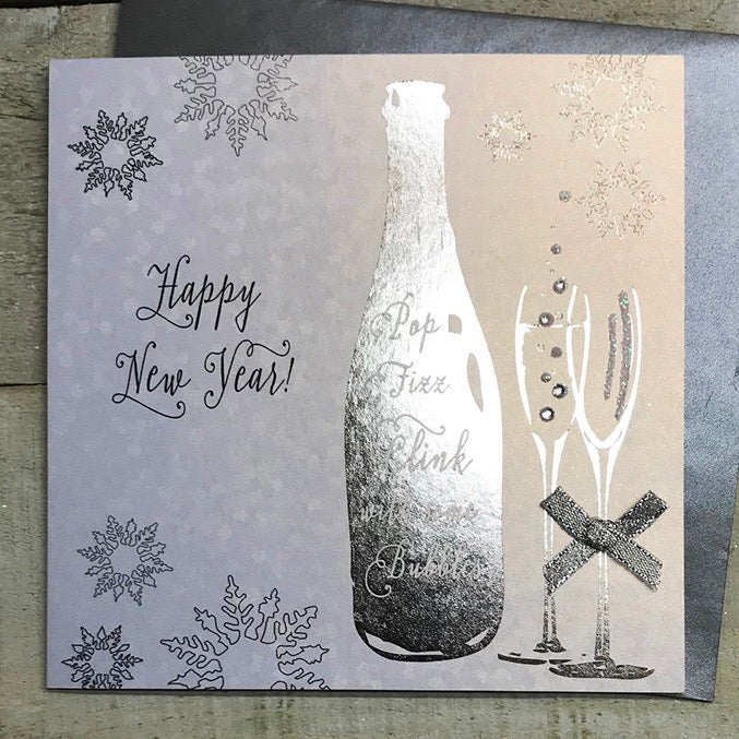 White Cotton Cards Happy New Year Xmas Bottle Card