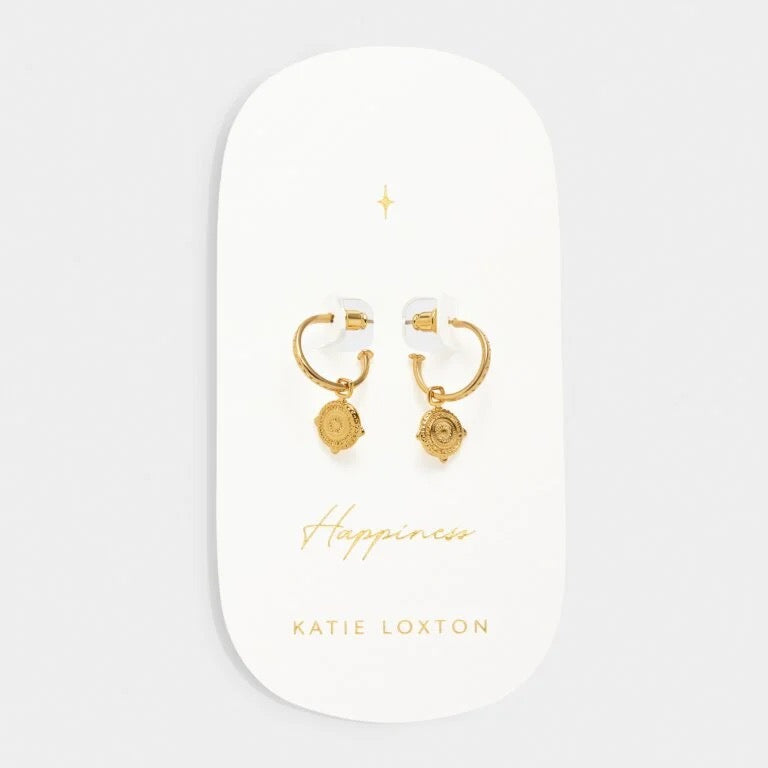 Katie Loxton Waterproof Jewellery - Happiness Gold Coin Hoop Earrings - Gold