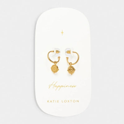 Katie Loxton Waterproof Jewellery - Happiness Gold Coin Hoop Earrings - Gold