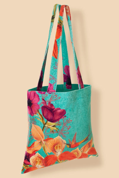 Powder Hummingbird at Dusk Velvet Tote Bag - Turquoise