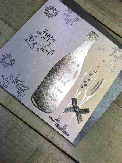 White Cotton Cards Happy New Year Xmas Bottle Card