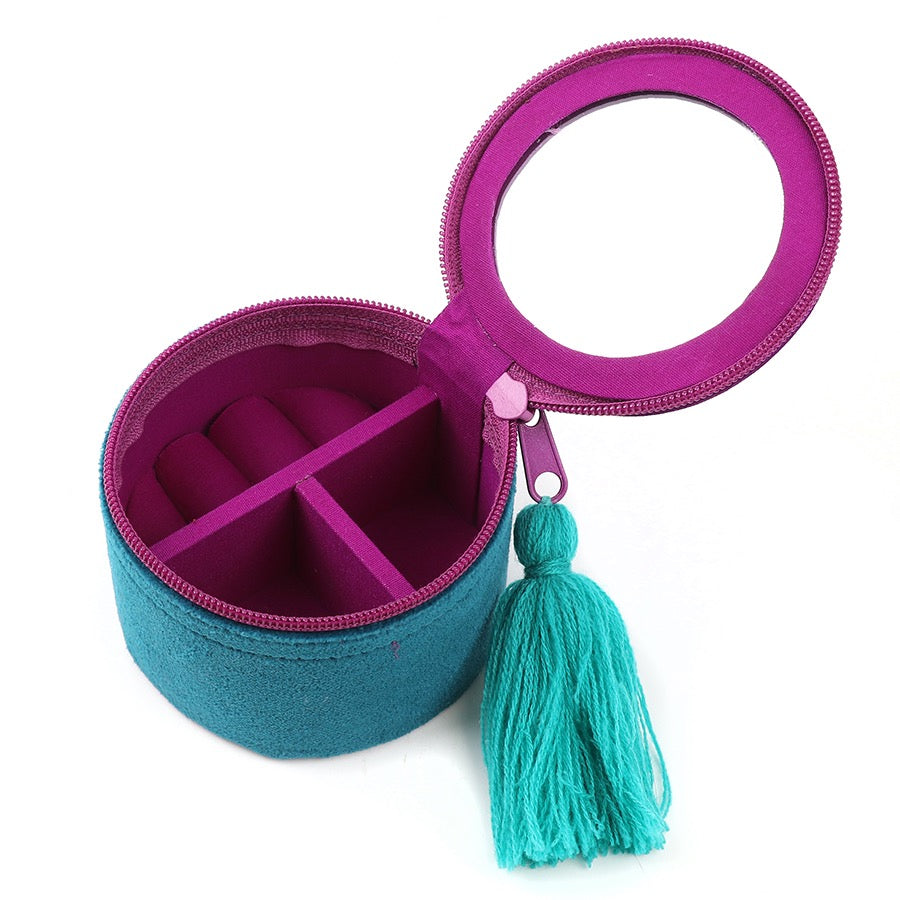 POM Teal Velvet Purple/Aqua Shooting Stars Embroidered Round Mini Jewellery Box