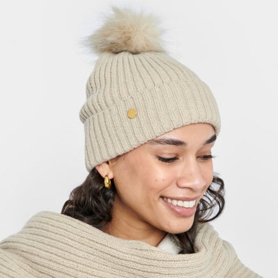 Katie Loxton Faur Fur Knitted Hat - Light Sand