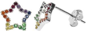 Kali Ma Rainbow Open Star CZ Pave Stud Earrings - Sterling 925 Silver