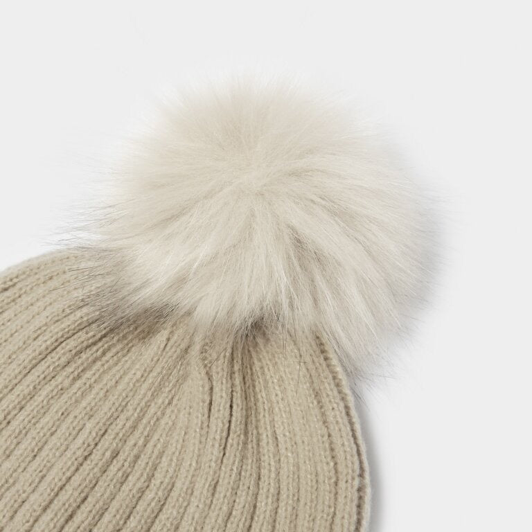 Katie Loxton Faur Fur Knitted Hat - Light Sand