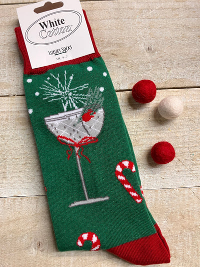 White Cotton Luxury Ladies Ankle Socks  - Christmas Drinks