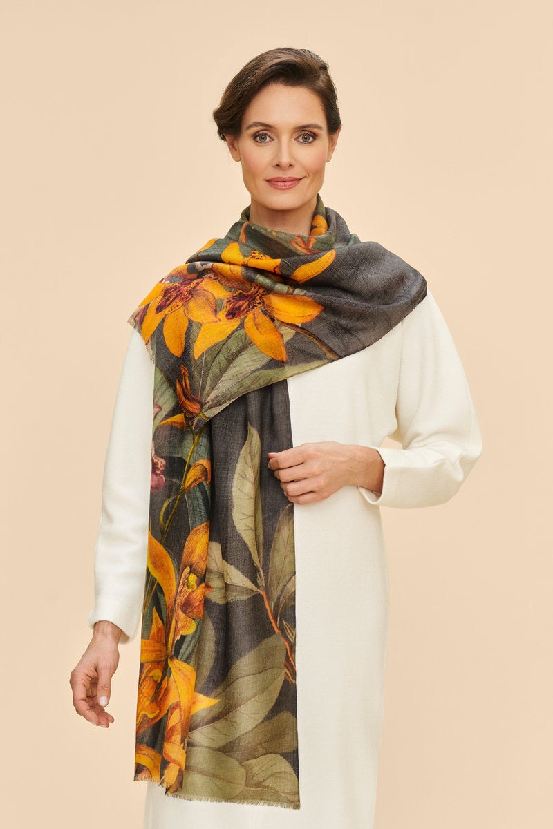 Powder Wool Wrap Fine Scarf - Botany Bliss - Charcoal Grey