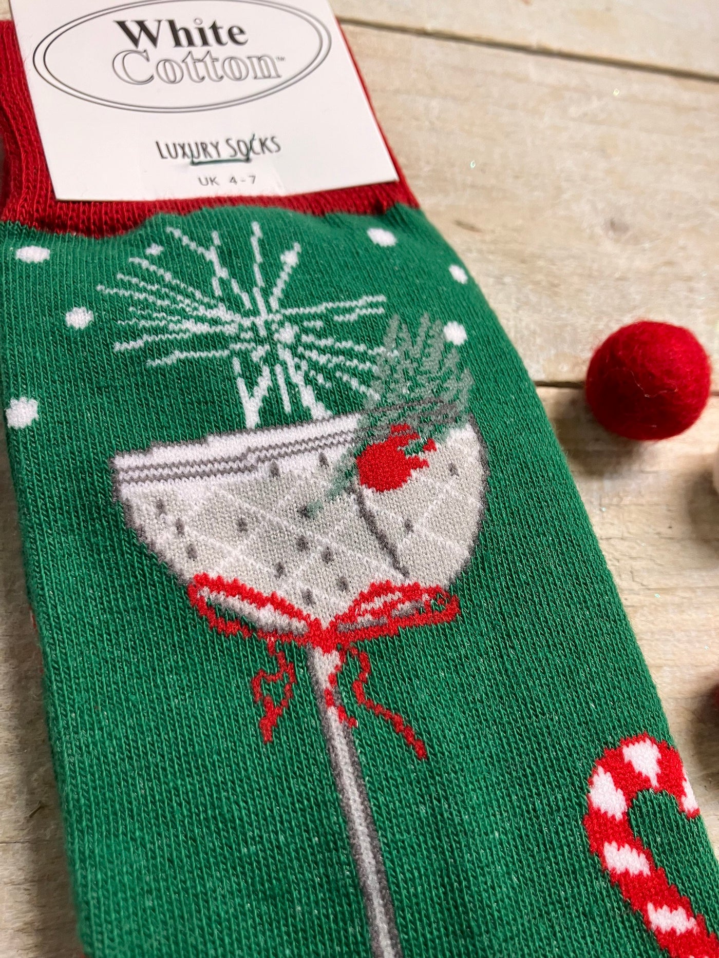 White Cotton Luxury Ladies Ankle Socks  - Christmas Drinks