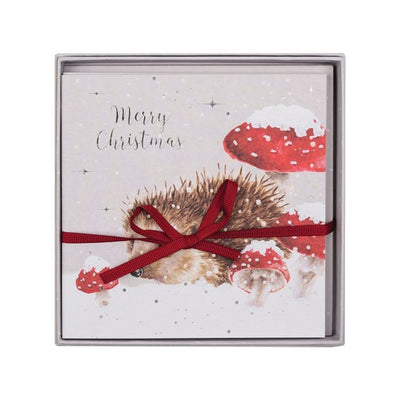 'Home for Christmas' Hedgehog & Toadstools Luxury Boxed Christmas Card - Wrendale Designs