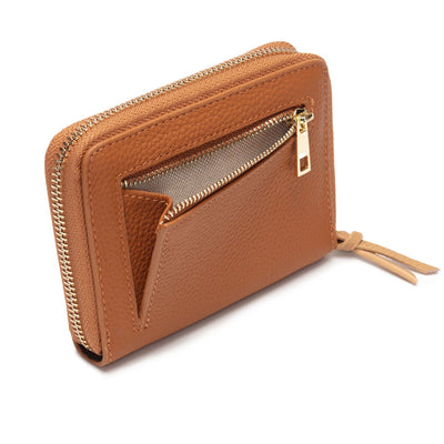 Elie Beaumont Designer Leather Zipper Card Purse - Tan/Coffee