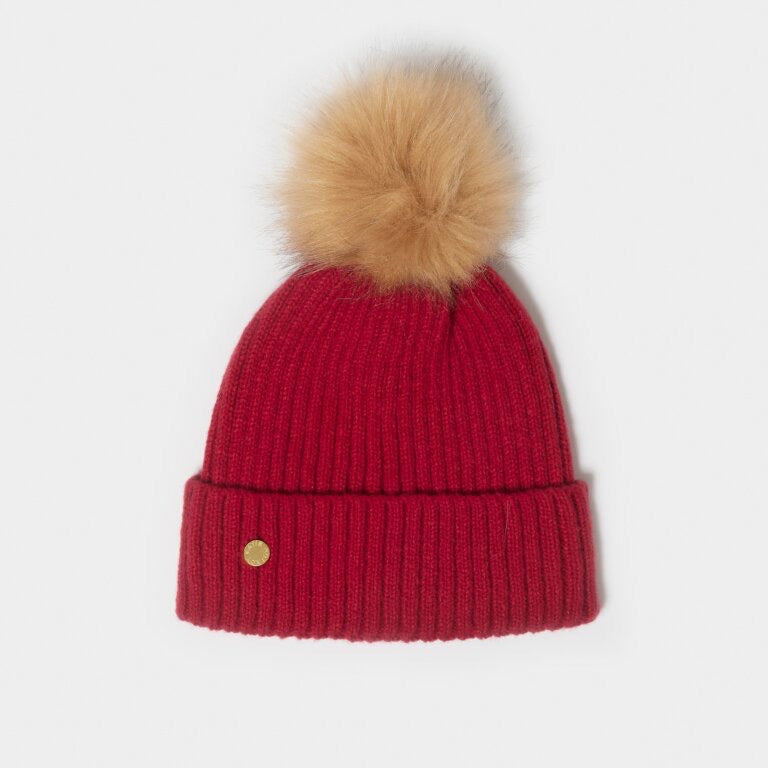 Katie Loxton Faur Fur Knitted Hat - Garnet Red