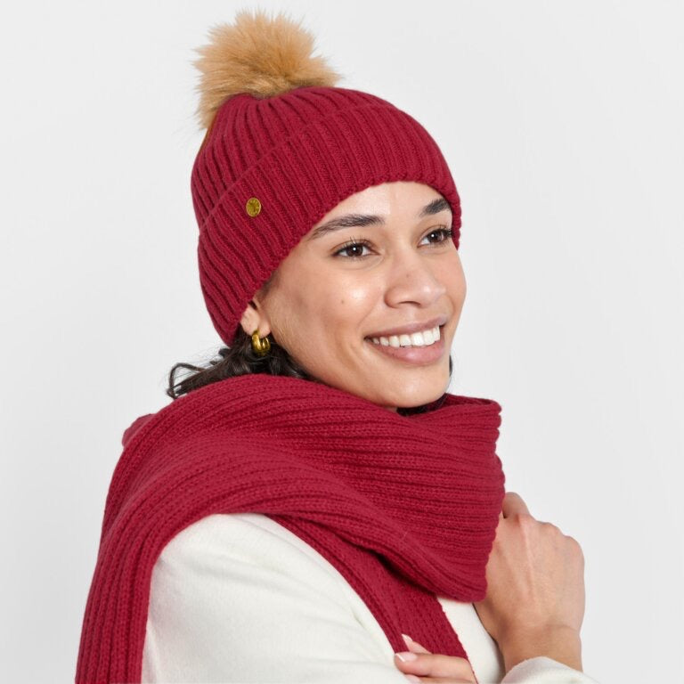 Katie Loxton Faur Fur Knitted Hat - Garnet Red