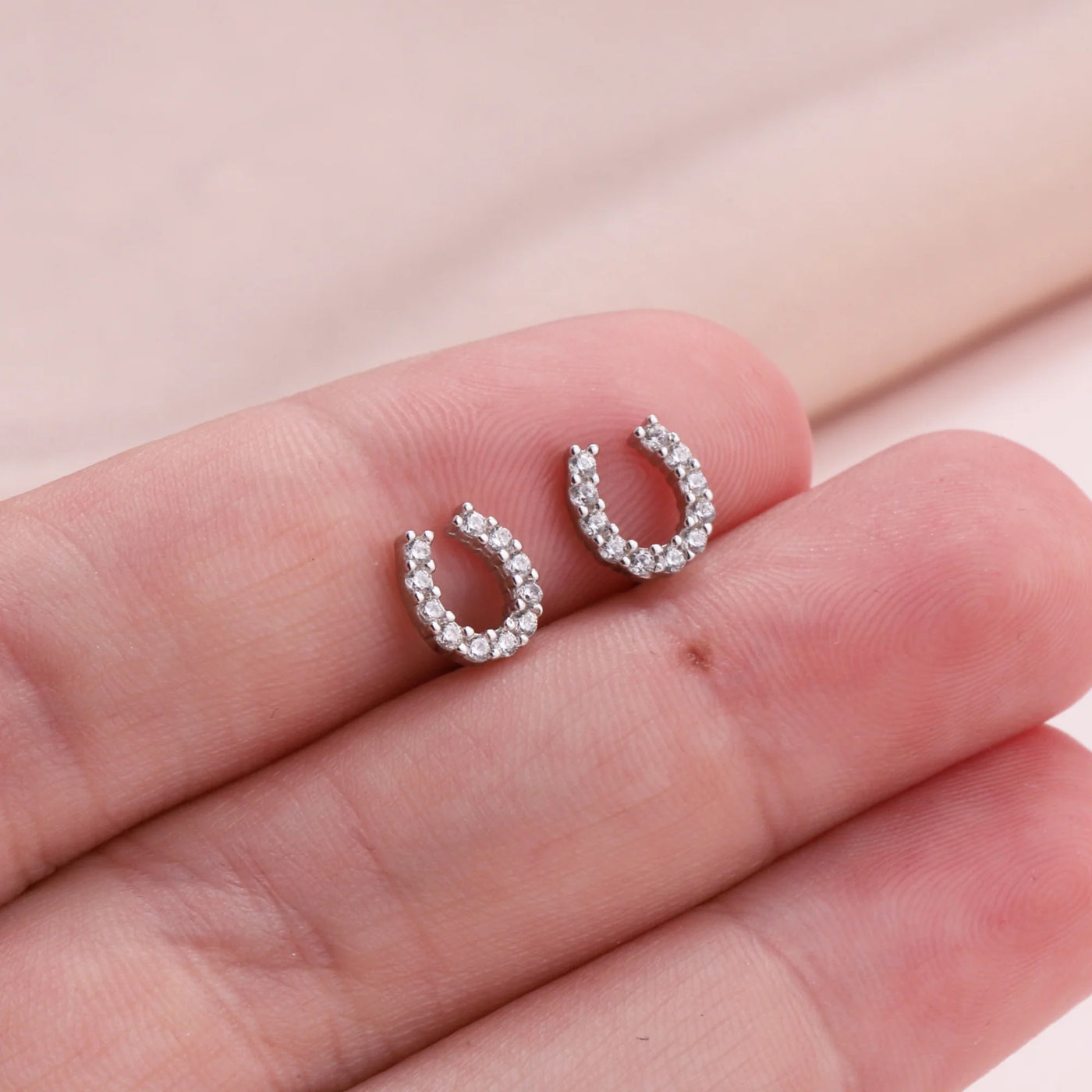 Best of Luck - Terrarium Bottle - Sterling Silver Pave Horseshoe Stud Earrings