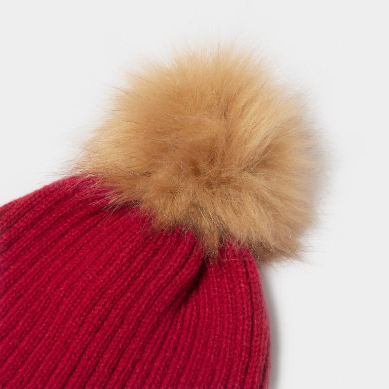 Katie Loxton Faur Fur Knitted Hat - Garnet Red