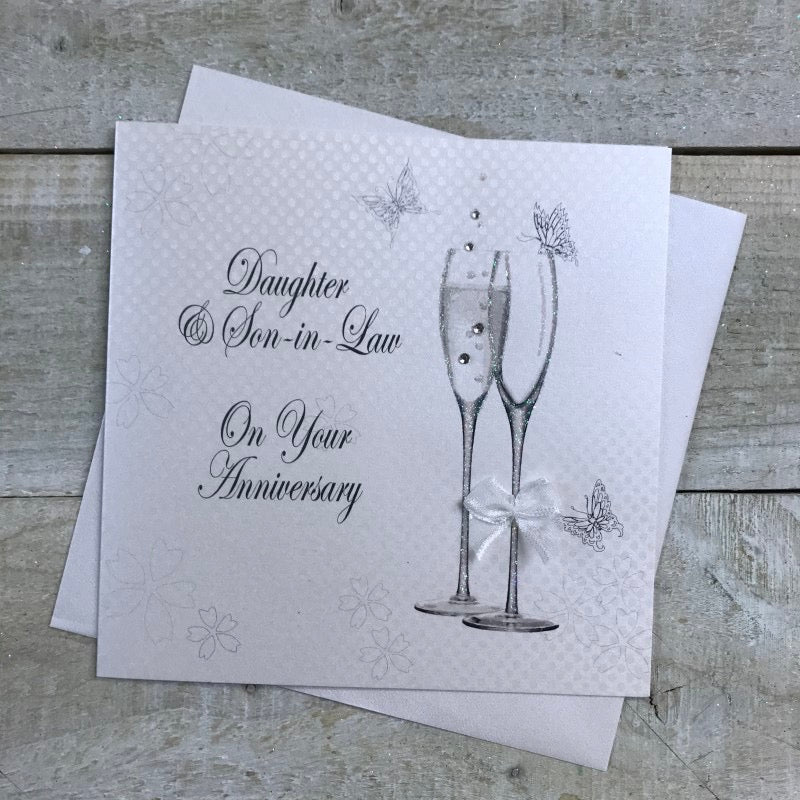 White Cotton Cards Daughter & Son-in-Law Flutes Anniversary Card