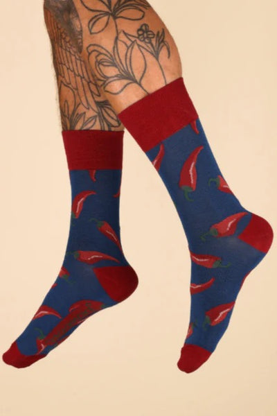 Powder MENS Bamboo Ankle Socks - Chilies - Blue