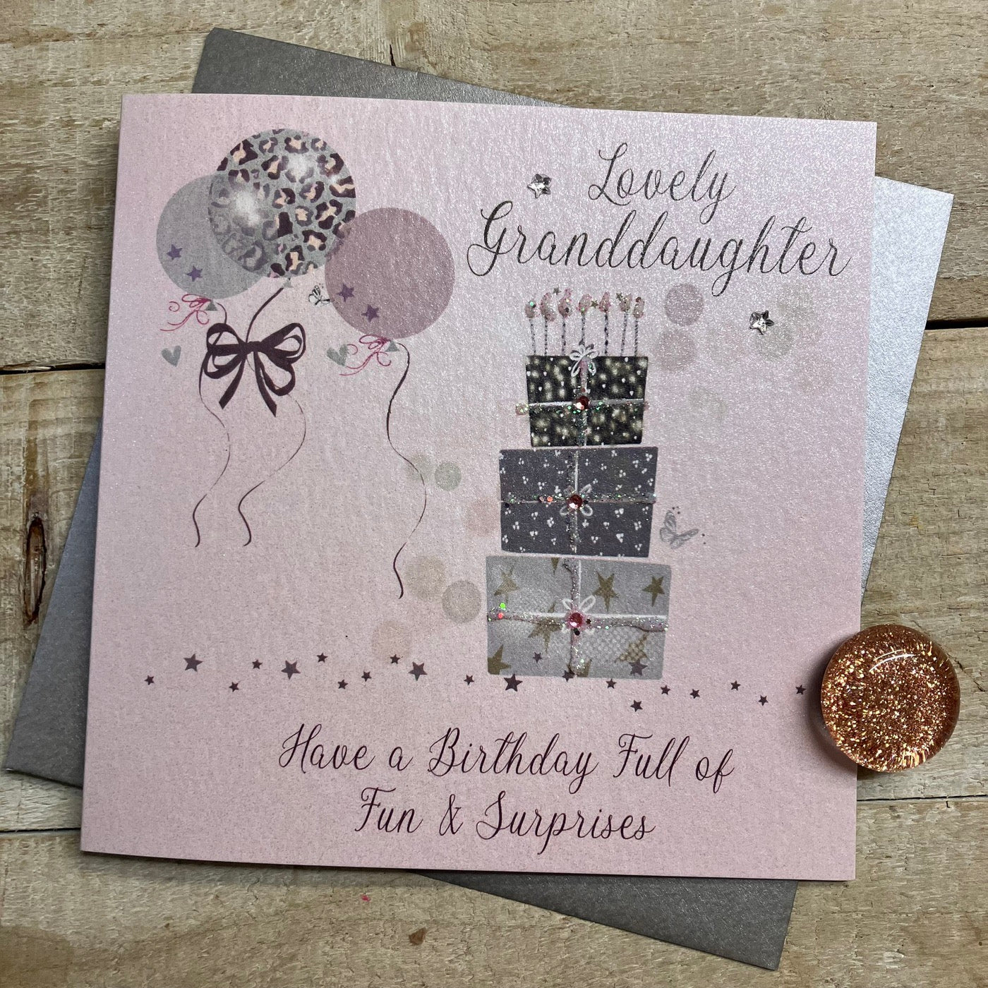 Lovely Granddaughter Birthday Pink Presents & Balloons Card - White Cotton Cards